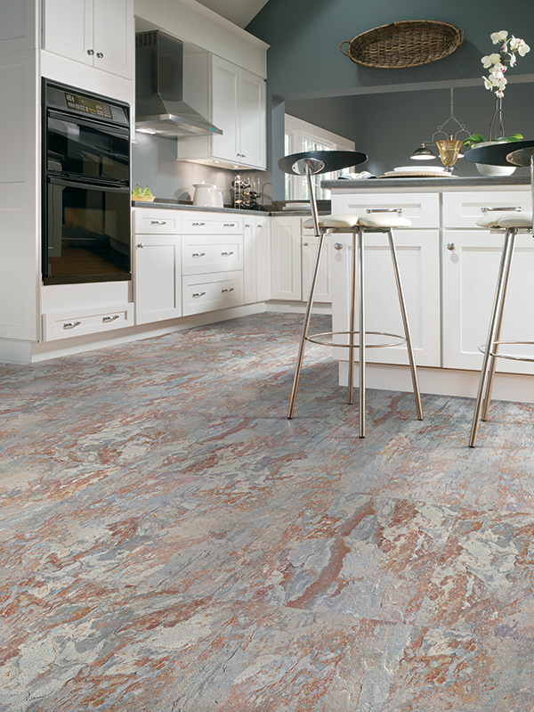 colorful cork flooring in a contemporary kitchen